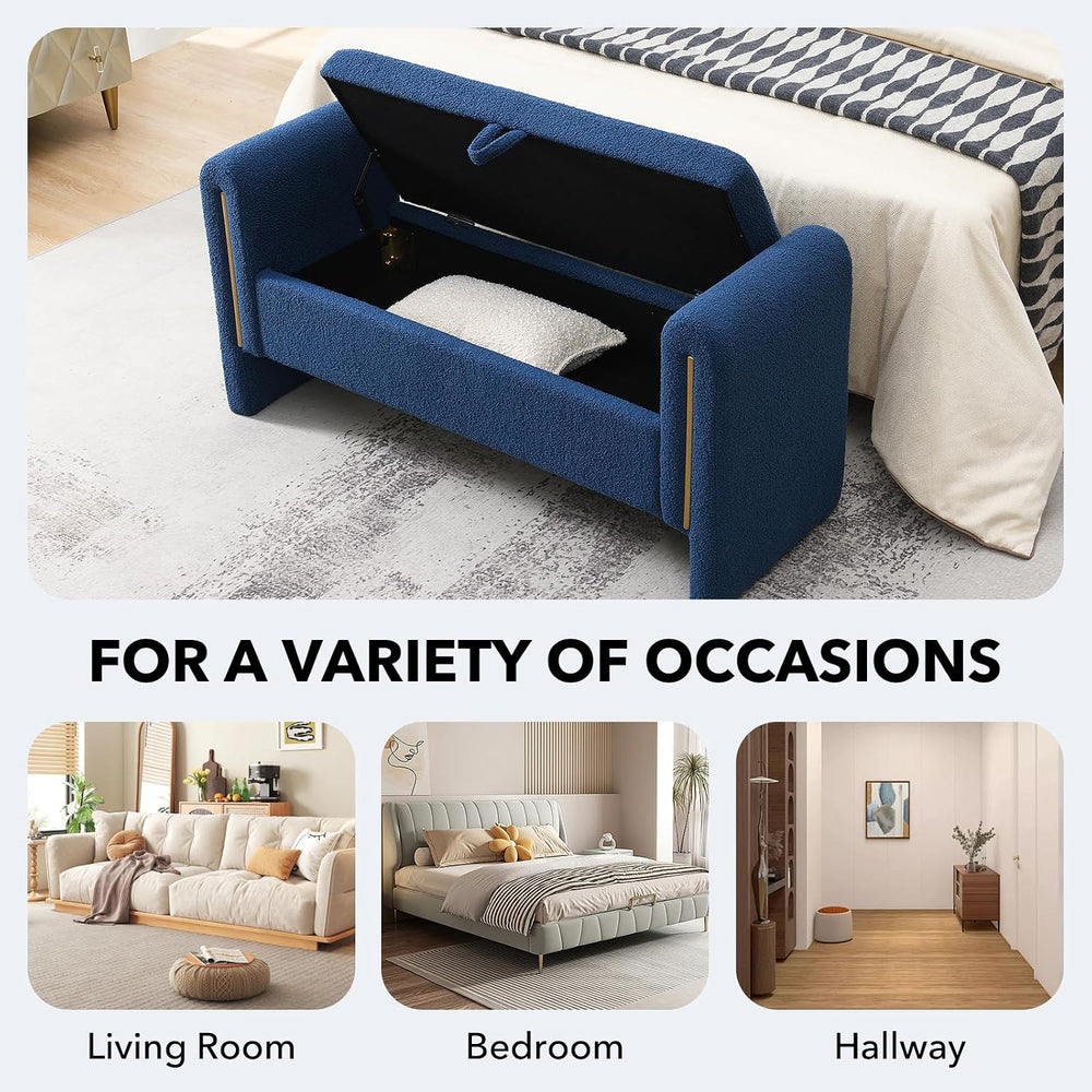 NIOIIKIT 52" Storage Ottoman Bench, Teddy Upholstered Storage Bench with...