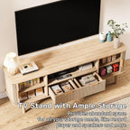 62.4 Inch Fluted TV Stand, Modern Media Console Table with Sliding Tambour Door Farmhouse Sideboard Buffet Cabinet Fits TVs up to 75 inch, Wood Entertainment Center for Living Room(Oak)