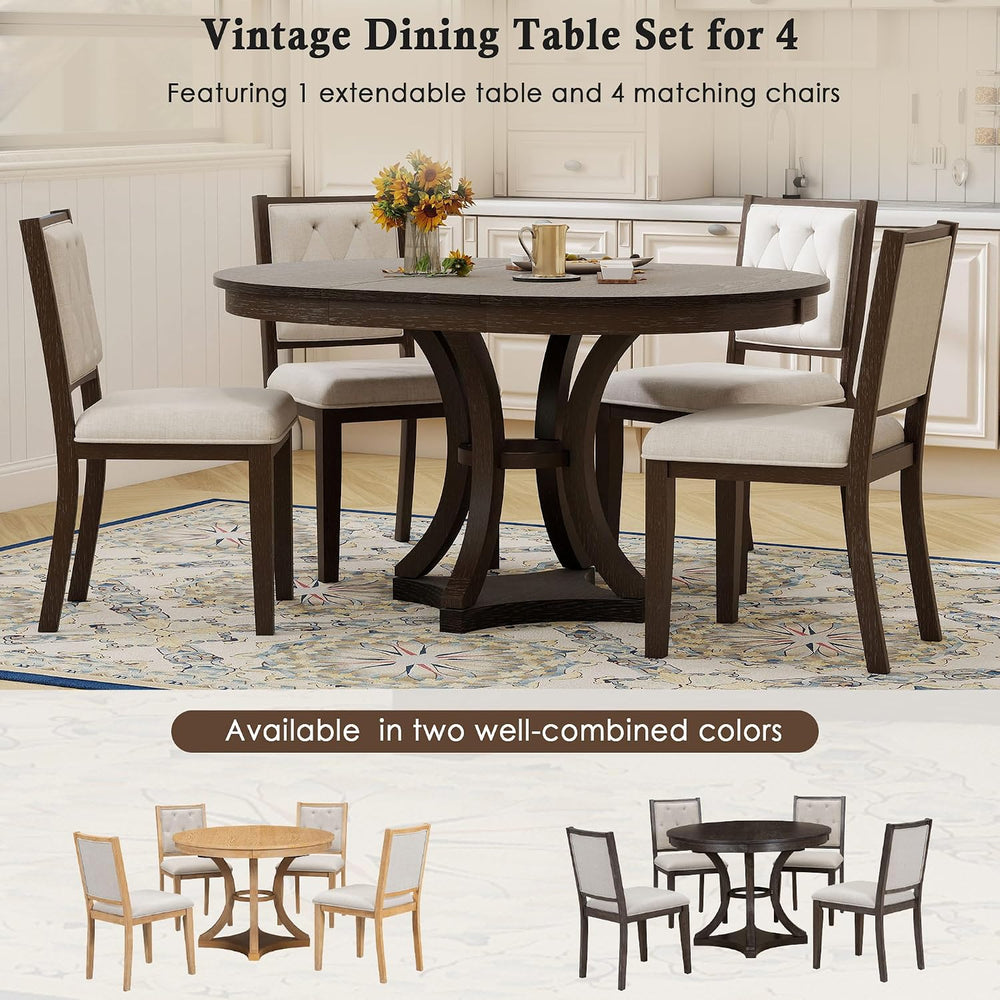 Bellemave Extendable Dining Table Set for 4, 5-Piece Retro Round Table Set wi...