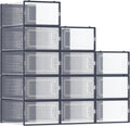 SONGMICS Shoe Boxes, Pack of 12 Shoe Storage Organizers, Stackable Clear Plastic Boxes for Closet, Sneakers, 13.1 x 9.1 x 5.6 Inches, Transparent and Charcoal Blue ULSP12SB30