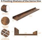 upsimples Floating Shelves for Wall, 35.5 Inch Shelves for Decor Storage Set of 6, Wall Mounted Wood Shelf for Bedroom, Living Room, Bathroom, Kitchen, Long Picture Ledge Shelves, Brown
