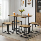 Yaheetech Industrial Dining Table Set for 4 Compact Kitchen Table and 4 Stools Space Saving Home Furniture for Small Space, Rustic Brown