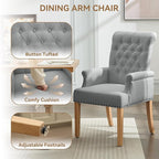 Fabric Dining Chair with Arms, Upholstered Tufted High Back Dining Room Chairs, Accent Armchair with Solid Wood Leg and Nailhead Trim, Kitchen Dining Living Room, Light Grey