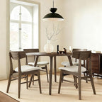 Wooden Dining Chairs Set of 6, Upholstered Modern Dining Room Chairs, Mid Century Oak Kitchen Chairs with Curved Wood Backrest for Kitchen, Restaurant, Farmhouse (Cream Fabric & Walnut Color)
