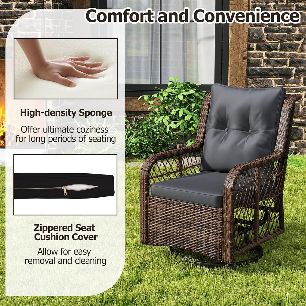 Tangkula 3 Pieces Outdoor Swivel Rocker Set, Rattan Wicker Patio Rocking Cush...