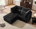 84" Oversized Corduroy Modular Sectional Sofa, Extra Deep 3-Seater Sofa Fluffy Cloud Couch with Ottoman, Sectional Sleeper Sofa for Living Room, L-Shaped, Plush Corduroy, Black