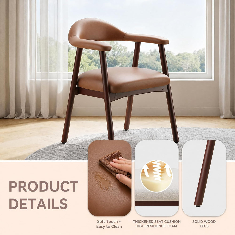 MALOL Leather Dining Chair with Armrest Set of 2, Upholstered Dining Room Cha...