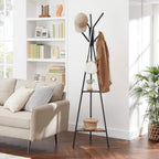 VASAGLE Coat Rack Freestanding, Coat Hanger Stand, Hall Tree with 2 Shelves, for Clothes, Hat, Bag, Industrial Style, Rustic Brown and Black URCR16BX