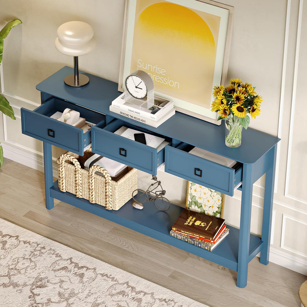 Treocho 53.1" Console Table with 3 Drawers, Sofa Table Behind Couch, 2 T...