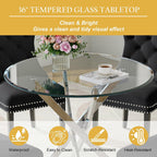 5-Piece Glass Dining Table Set for 4, Include 36" Round Tempered Glass Kitchen Table and 4 Black High Back Chairs for Dining Room, Living Room (Silver Table Legs)