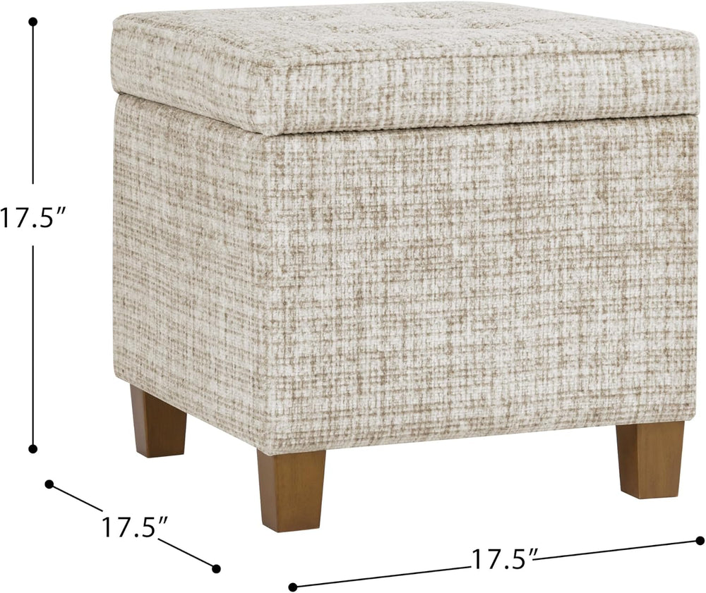 HomePop 18" Square Tufted Storage Ottoman - Cream Textural Woven