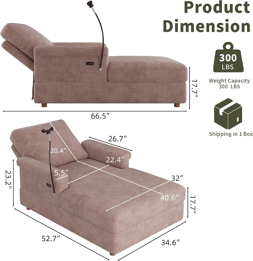 EJUNQ 66.5" Oversized Chaise Lounge Chair Indoor，Cozy Sofa Bed with Phon...