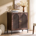 Modern TV Stands for 65 Inch TVs, 34" Tall Wood Entertainment Center w/Adjustable Shelves, Mid Century Modern TV Stand w/Arched Fluted Doors, Media Console Cabinet for Living Room, Brown