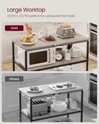 VASAGLE Kitchen Island with 3 Shelves, 47.2 Inches Width Kitchen Shelf with Large Worktop, Stable Steel Structure, Industrial, Easy to Assemble, Greige and Black UKKI001B02