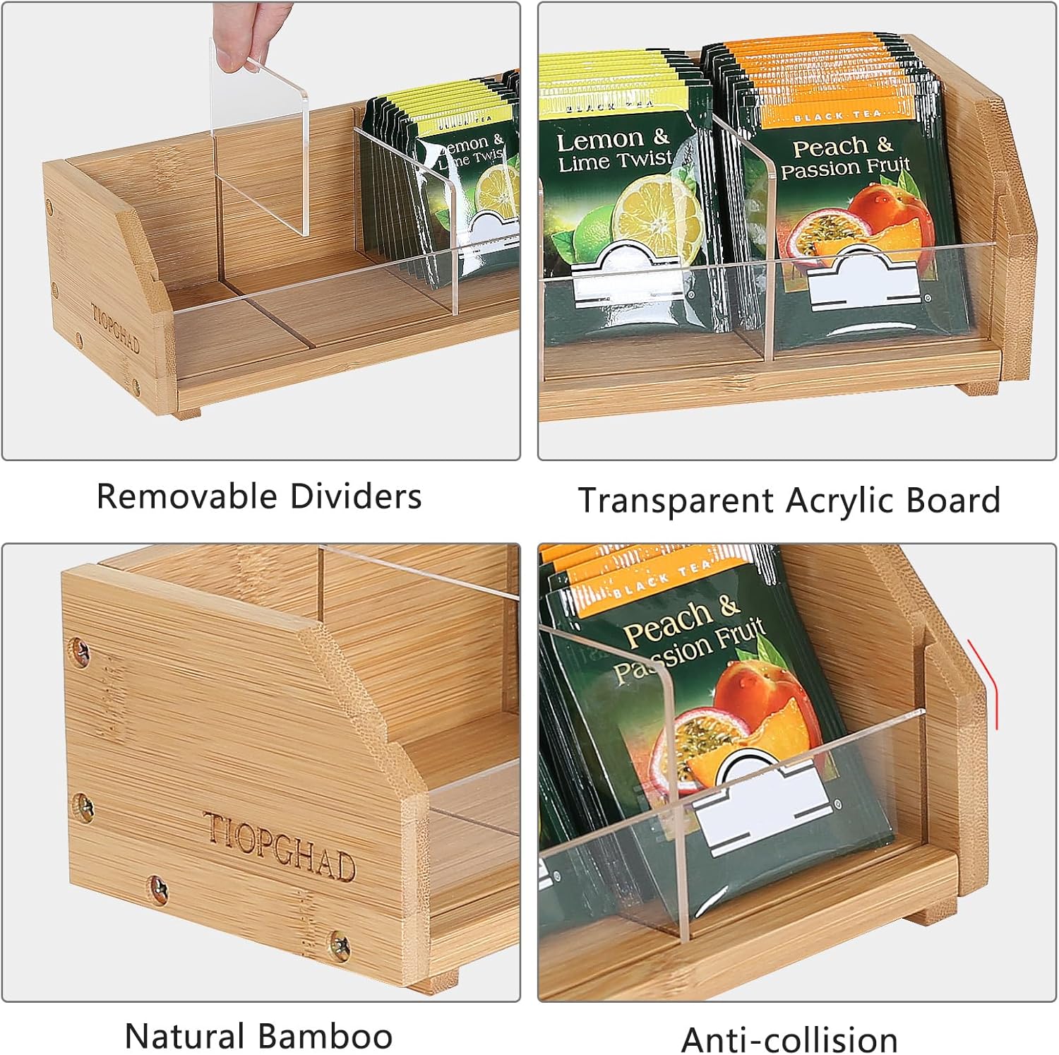 Small Bamboo Tea Bag Organizer Storage Holder for Tea Bags Wood Tea Box Containers Tea Rack Teabag Station Stand for Cabinet Countertop Office