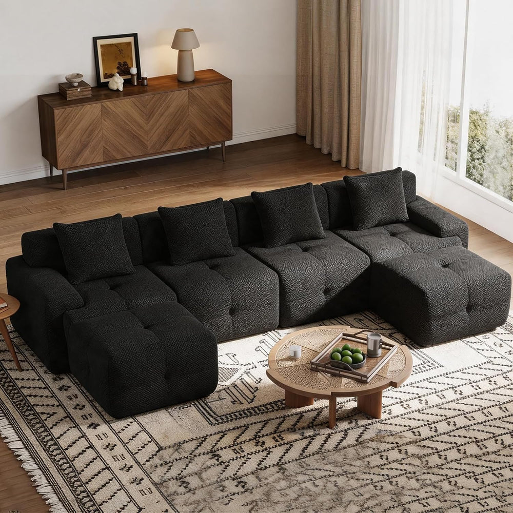 135" Cloud Couch Sectional with 2 Ottoman, U-Shaped Sofa | Modern Modula...