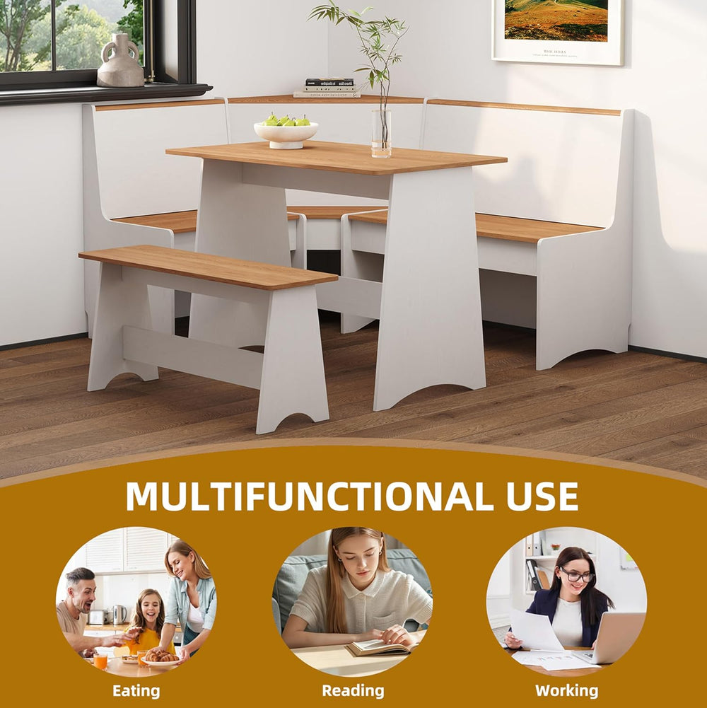 Farmhouse Breakfast Nook Table Set, Dining Nook Set with Corner Bench,with St...