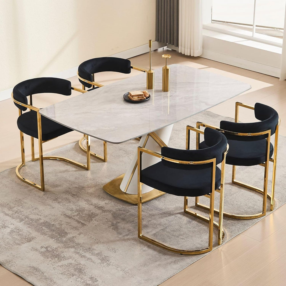 Black Velvet Upholstered Dining Chairs Set of 4, Modern Barrel Dining Chair w...