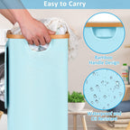 efluky Laundry Basket with Wheels, Tall Rolling Laundry Hamper with Lid and Removable Bag, Aesthetic Dirty Clothes Hamper on Wheels for Laundry Room, Bedroom, Dorm and Bathroom, 75L Glacier Blue