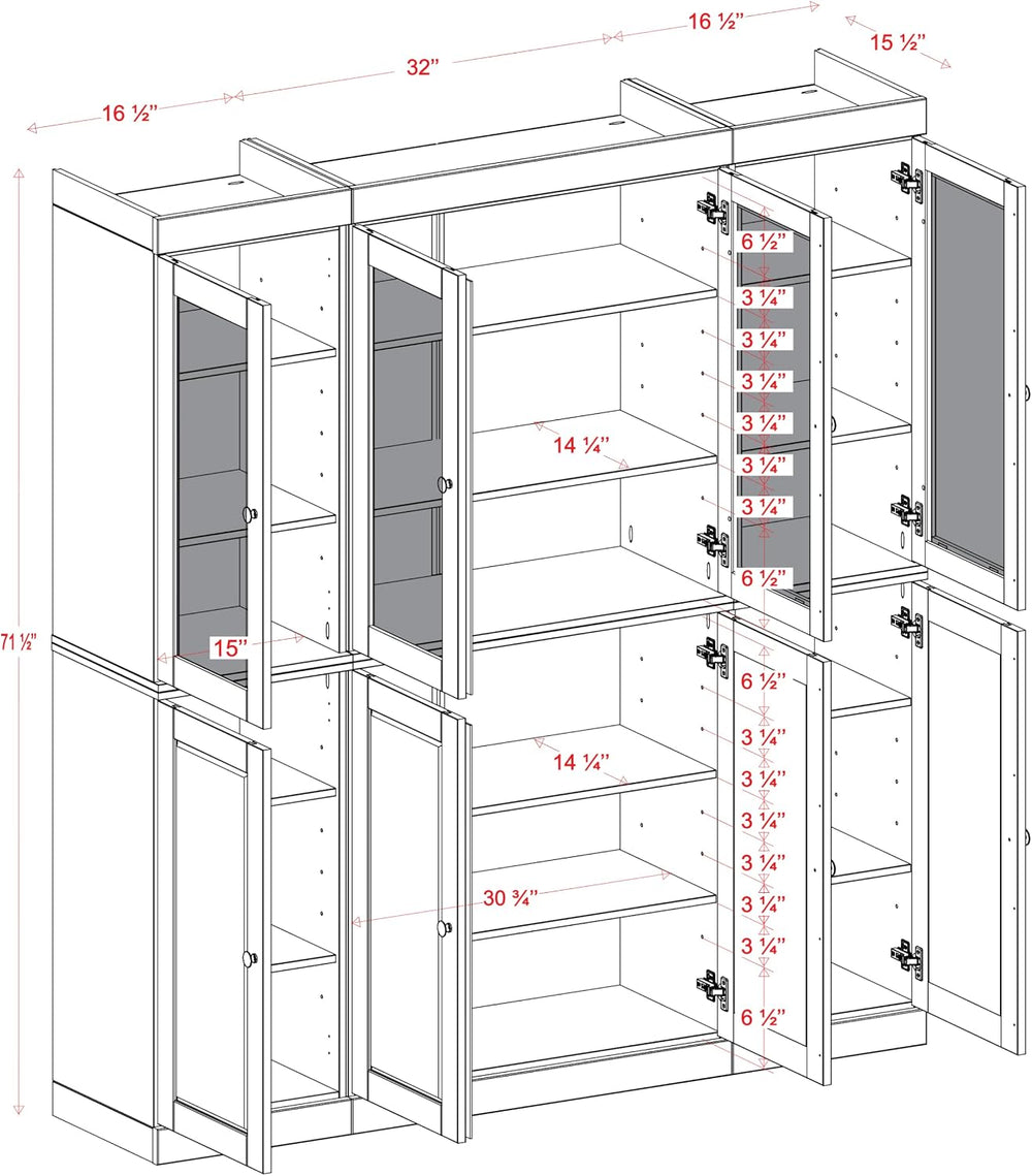 Palace Imports 100% Solid Wood 65"" Pantry China Cabinet with Raise...