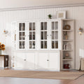 roomfitters 75.25'' Pantry Cabinets with Triangle Bookshelves, Retro Wall Storage Unit with Glass Doors for Living Room, White