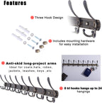 Dseap Coat Rack Wall Mount - 29.5” Long 8-Tri-Hooks Heavy Duty Coat Hanger Rail Wall Hooks for Hanging Coats Hats Clothing Clothes Purse Mudroom Entryway, Bronze