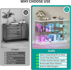 RGB Glass Display Cabinet - with Human Body Sensor, High Gloss Sideboard with Lock & Glass Shelves for Toys, Books, Collectibles, Liquor, Bookcase for Living Room, Kitchen, Study, White