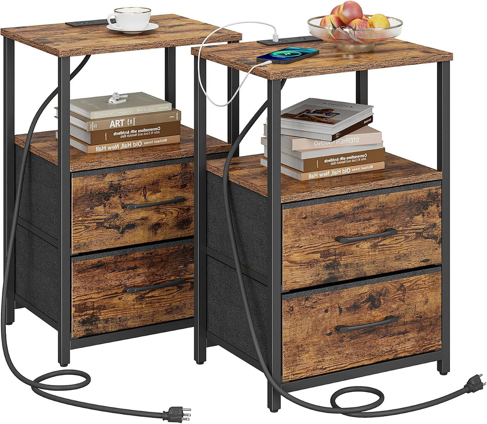 TUTOTAK Nightstands Set of 2, End Table with Charging Station