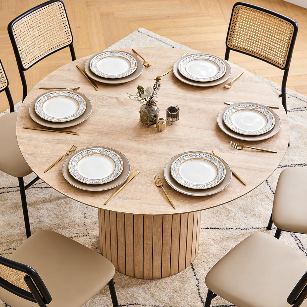 47" Modern Round Dining Table for 4 with Heavy Base, Natural | Farmhouse...
