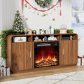 Fireplace TV Stand for TVs Up to 65”, Entertainment Center with 23” Electric Fireplace, Storage Side Cabinets and Adjustable Shelves, Mid Century Modern Media Console Table for Living Room (Walnut)