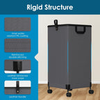 2Pcs Laundry Basket With Wheels 105L, Large Rolling Laundry Hamper With Removable Bag, Metal Frame Collapsible Dirty Clothes Bin, Cloth Organizer Hampers Pull Handle For Bathroom, Dorm, Bedroom Grey