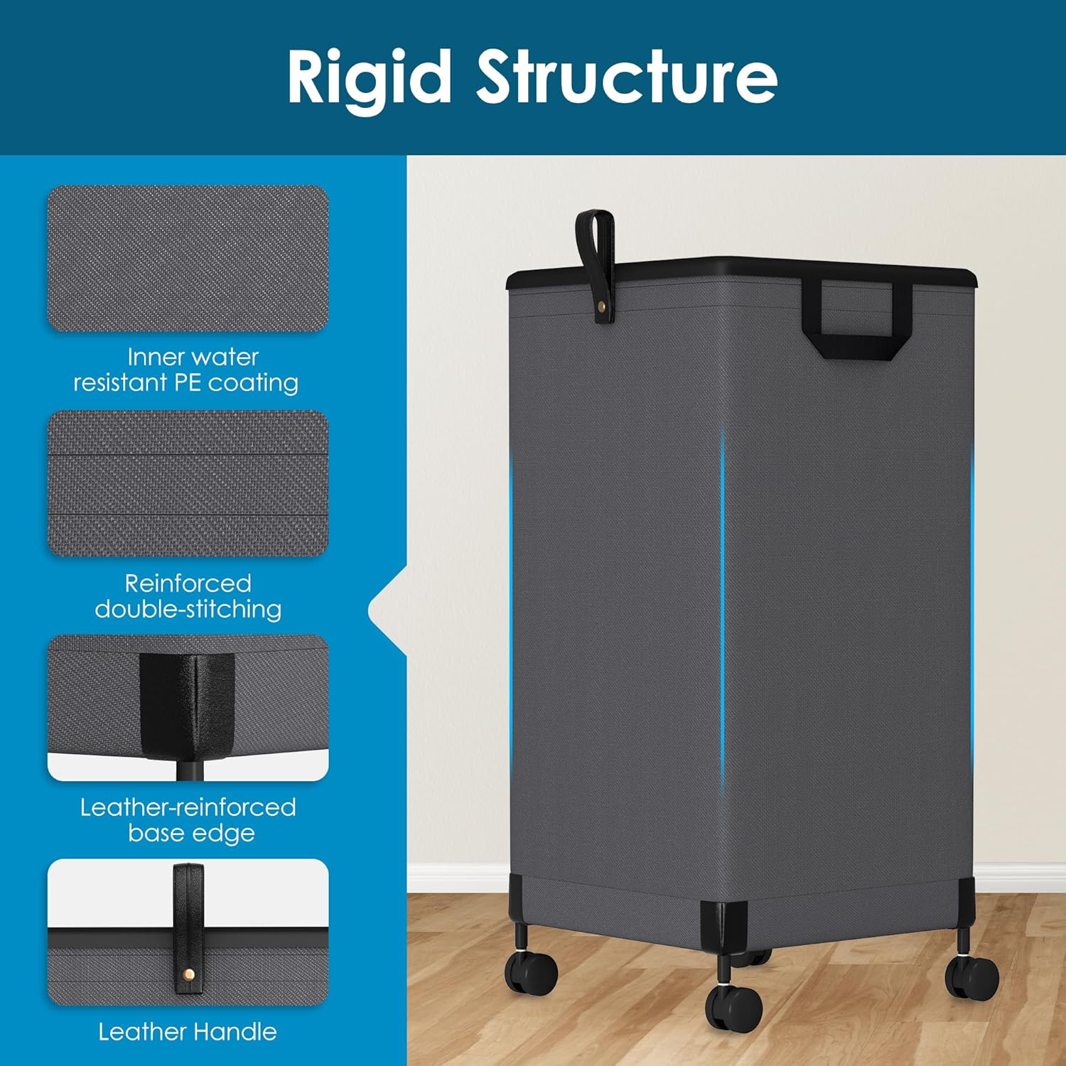 2Pcs Laundry Basket With Wheels 105L, Large Rolling Laundry Hamper With Removable Bag, Metal Frame Collapsible Dirty Clothes Bin, Cloth Organizer Hampers Pull Handle For Bathroom, Dorm, Bedroom Grey
