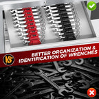 48PCS Magnetic Modular Wrench Organizers for Tool Drawers - Black & Red - Wrench Rack with Metric & SAE Labels, Customizable Magnet Tool Storage Holder for Tool Box Organization