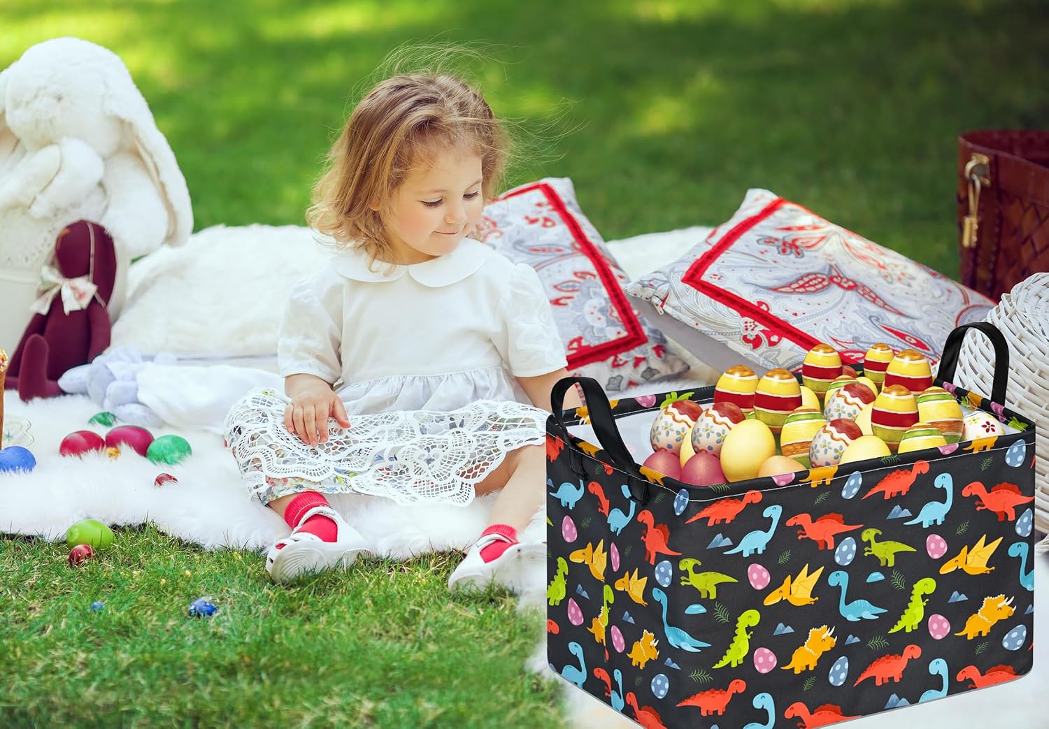 Easter Storage Basket Easter Bunny Storage Bin Collapsible Nursery Hamper Clothes Box Book Shelf Basket Easter Bunny Eggs Decor Easter Gifts