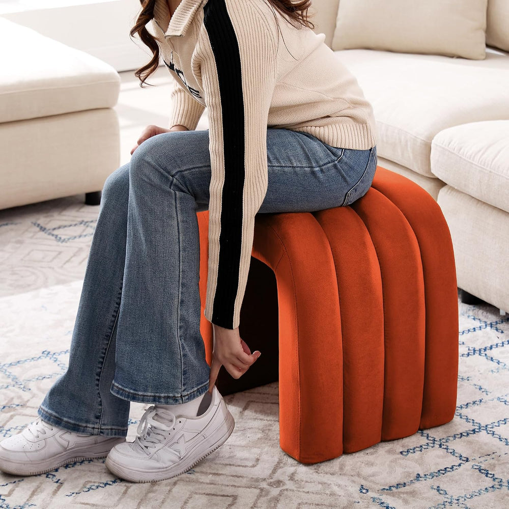 Flouki Velvet Ottoman Stools, Multifunctional Arch Ottomans, Makeup Vanity St...
