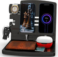 MED Wood Phone Docking Station – Nightstand Desk Organizer for Phone, Watch, Wallet & Tablet – Gift for Men, Husband, Dad & Women – Wooden Charging Stand (Black, Model 1)