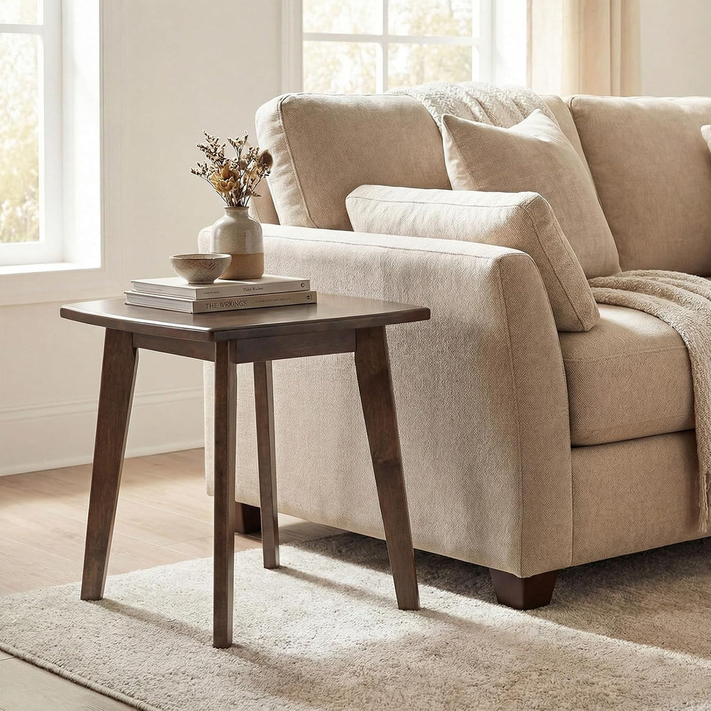 GOFLAME Solid Wood End Table, 17” Square Sofa Side Table with Storage, Thicke...