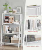 4 Tier Ladder Bookshelf for Storage, Bathroom Ladder Shelf Shelves, Freestanding Display Stand for Living Room, Kitchen, Bedroom, Balcony, White