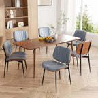 Dining Chairs Set of 2, Mid Century Modern Dining Room Chair, Upholstered Faux Leather Kitchen Chairs with Walnut Bentwood Back and Metal Legs for Kitchen Dining Room Living Room, Blue