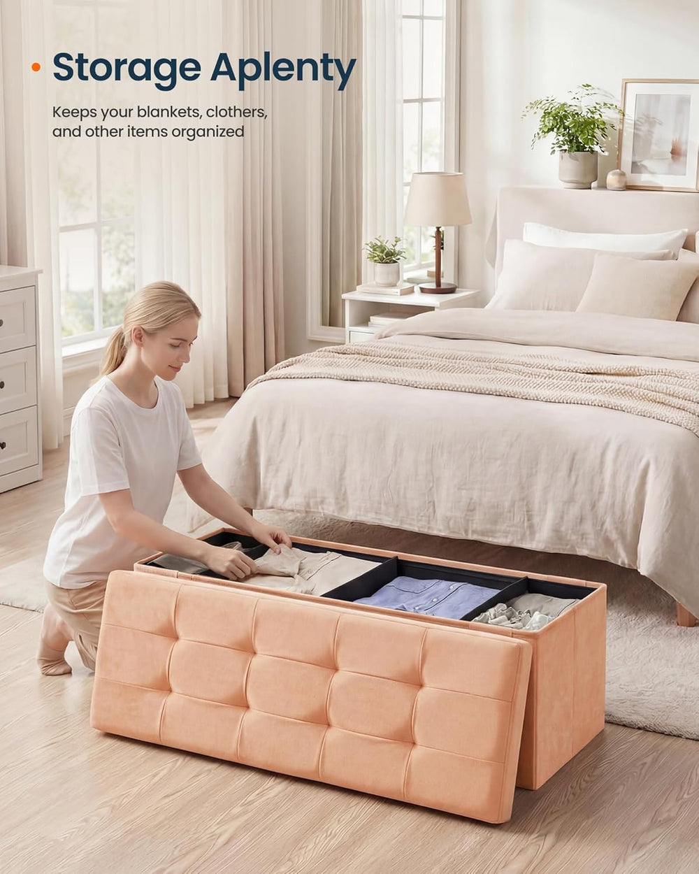 SONGMICS HOME Ottoman with Storage, Removable Lid, Folding Storage Chest, Eas...