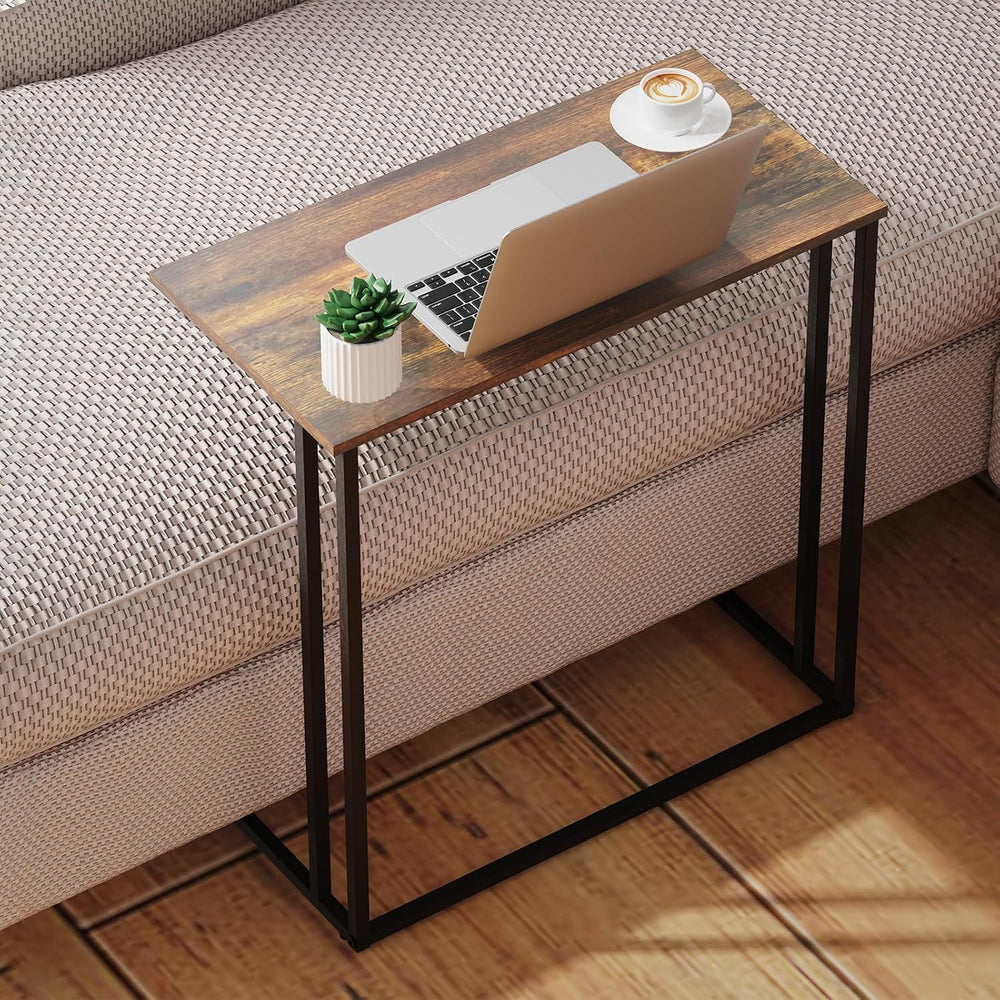 C-Shaped Side Table, Modern End Table with Metal Frame, Space Saving Design f...
