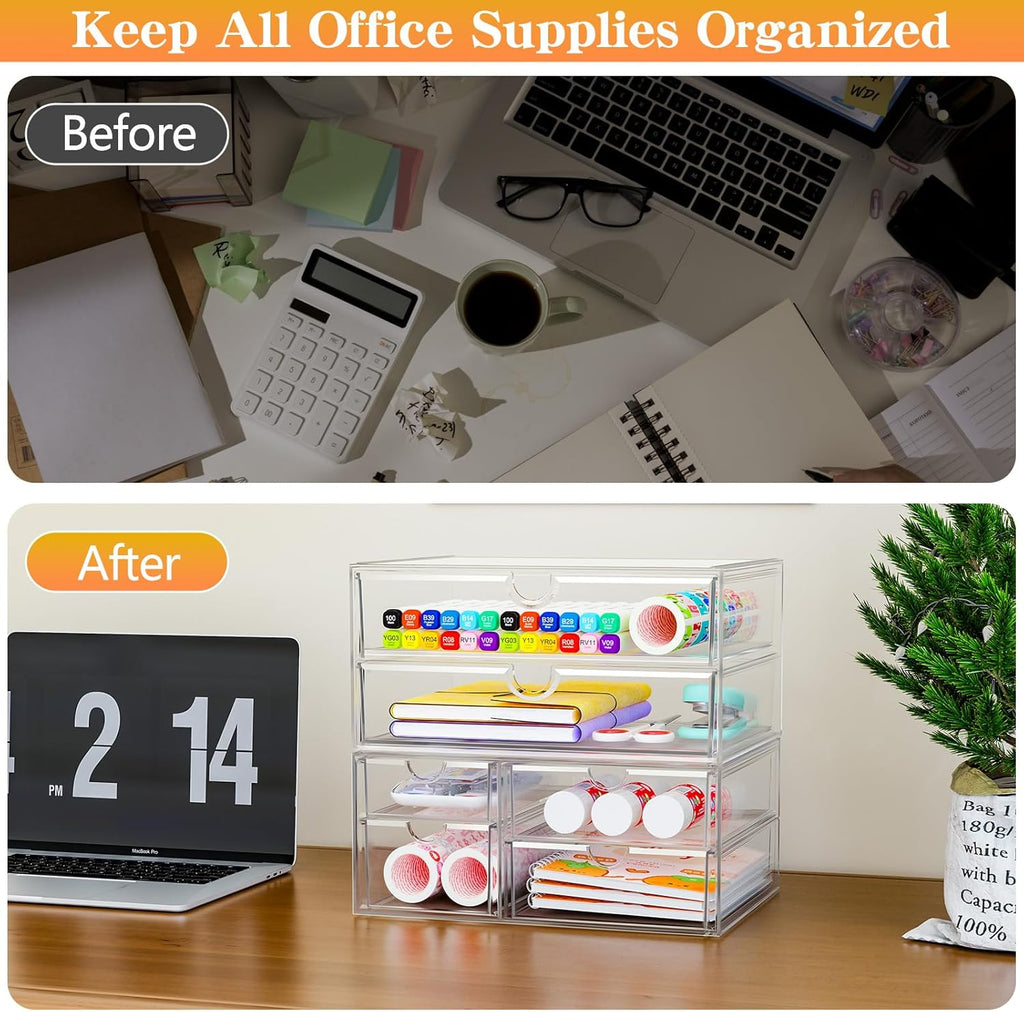 Acrylic Organizer with 6 Drawers, Bathroom Counter Organizer, Makeup Desk Organizers, Office Supplies, Storage Drawers for Cosmetic, Pencil, Coffee