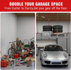 Overhead Garage Storage Lift Hoist, 400 lbs Ceiling Garage Hoist System with Hand Crank, Heavy Duty Double Rope Pulley Lift, Adjustable Garage Organizer for Bikes, Kayaks & Storage Bins (No Platform)