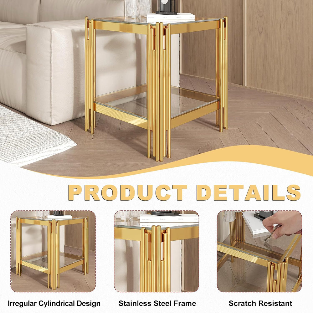 3 Piece Glass Coffee Table Set with 1 Coffee Table and 2 End Tables, Modern 2...