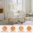 Modern Nursery Rocking Chair, Comfortable Rocker Recliner with Side Pocket, Footrest, Mid Century Upholstered Rocker Glider for Living Room, Bedroom, Nursing Room, High Back & Wood Legs, Teddy Beige