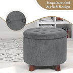 Athena Collection 20 Inch Small Ottoman with Storage, Round Linen Fabric Storage Ottoman with Removable Lid, Stylish Footstool Foot Rest for Living Room, Bedroom, Dorm, Dark Grey