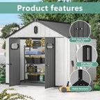 Aoxun 10X8FT Outdoor Shed with Floor, Resin Storage Shed with Lockable Door, Garden Utility Tool Shed Storage House for Backyard, Patio, Lawn