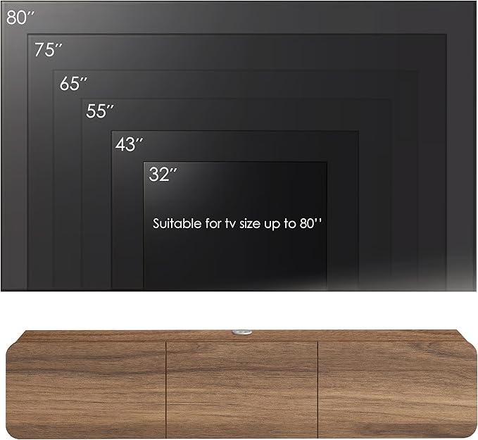 Atelier Mobili Floating TV Stand for 75 Inch TV, Wall Mounted Entertainment Center, Modern Media Console, Mid Century Modern TV Stand, Floating TV Stand 65 Inch