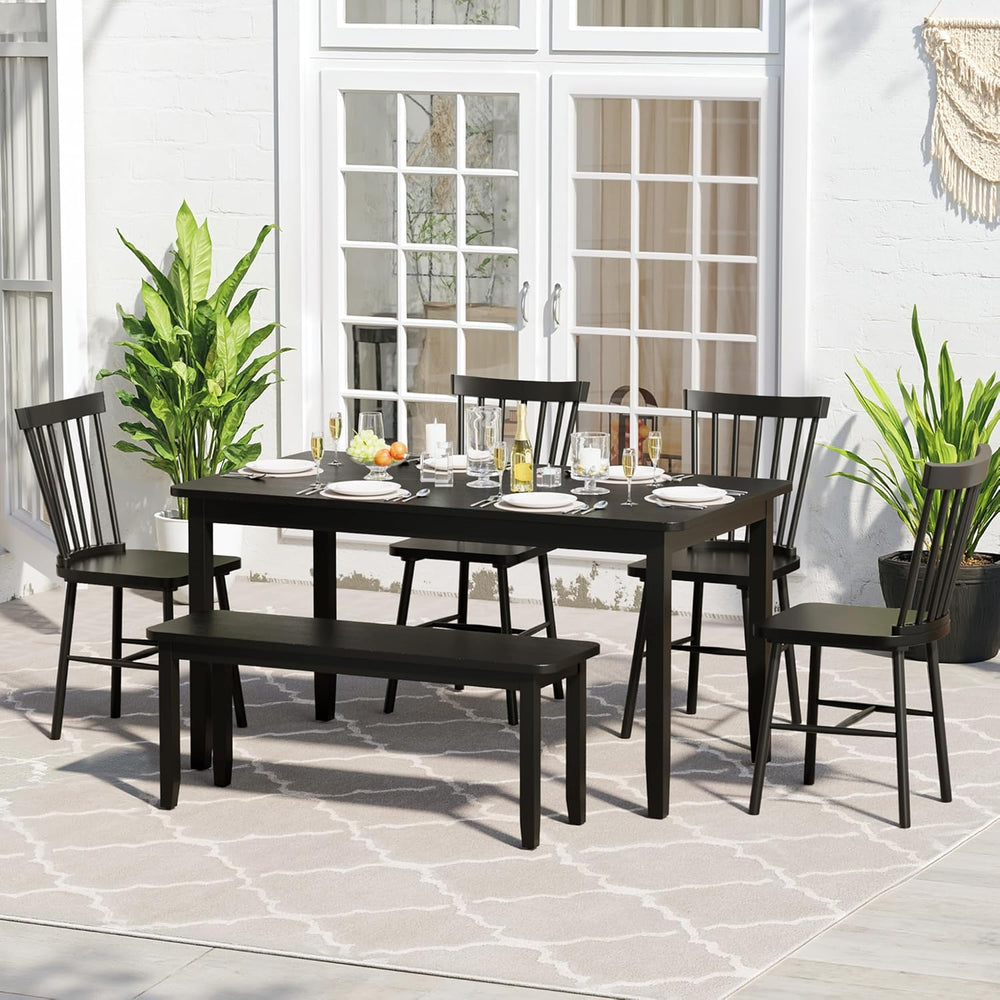 JUMMICO Solid Wood 6 Piece Dining Table Set, Modern 58"/W Kitchen Table ...