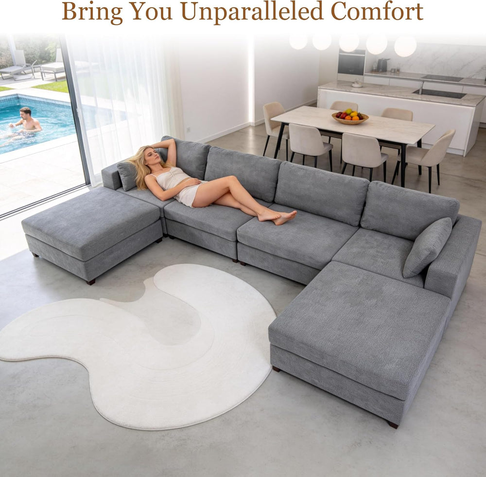 Oversized U Shaped Sectional Couch for Living Room, Extra Large Cloud Couch w...